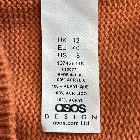 ASOS DESIGN tropical orange, blue, black and white Crewneck sweater SZ 8 - Picture 7 of 10